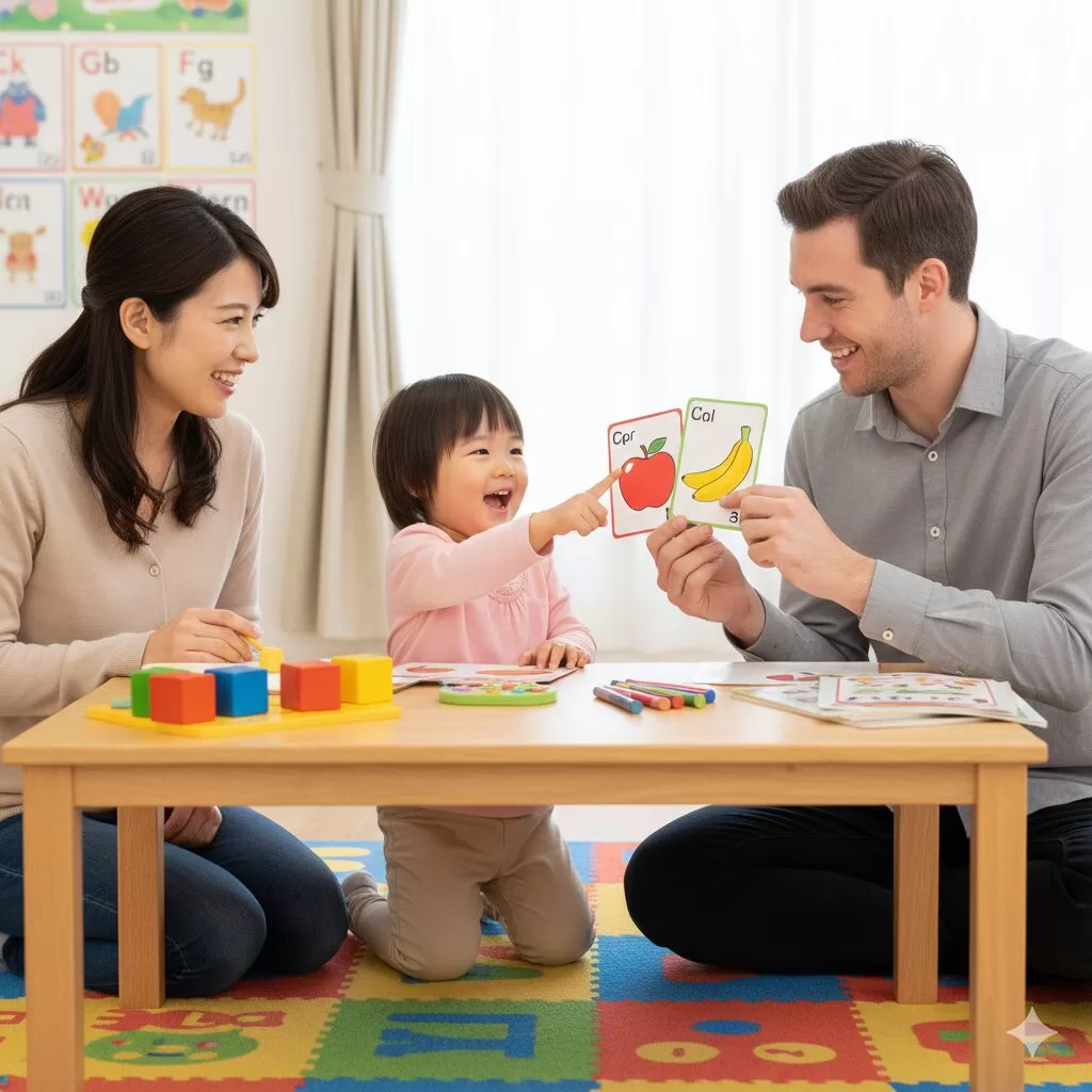 ネイティブ講師から英語を親子レッスンで学習している